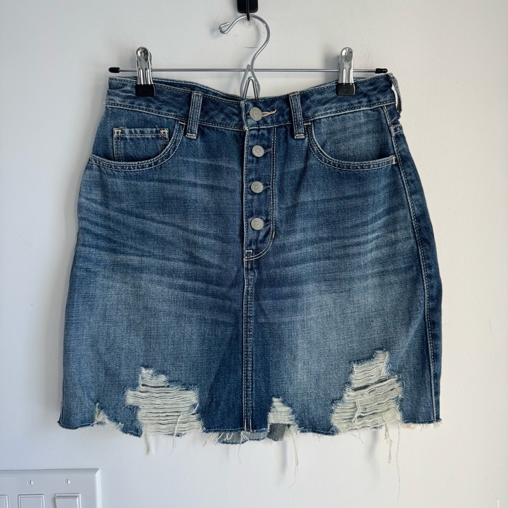 Hollister Ultra High Rise Mini Denim Skirt Women's 5/27 Blue Distressed Y2K‎